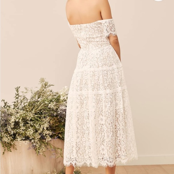 Lulus Absolutely Stunning White Lace Off-the-Shoulder Midi Dress Size XS - Picture 3 of 17